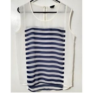 Fate Women's Navy and White Striped Sheer Tank Medium